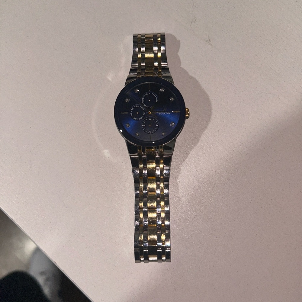 Bulova Men's Classic Diamond Two-Tone Blue Dial Watch, model 98D130 - Picture 2 of 5
